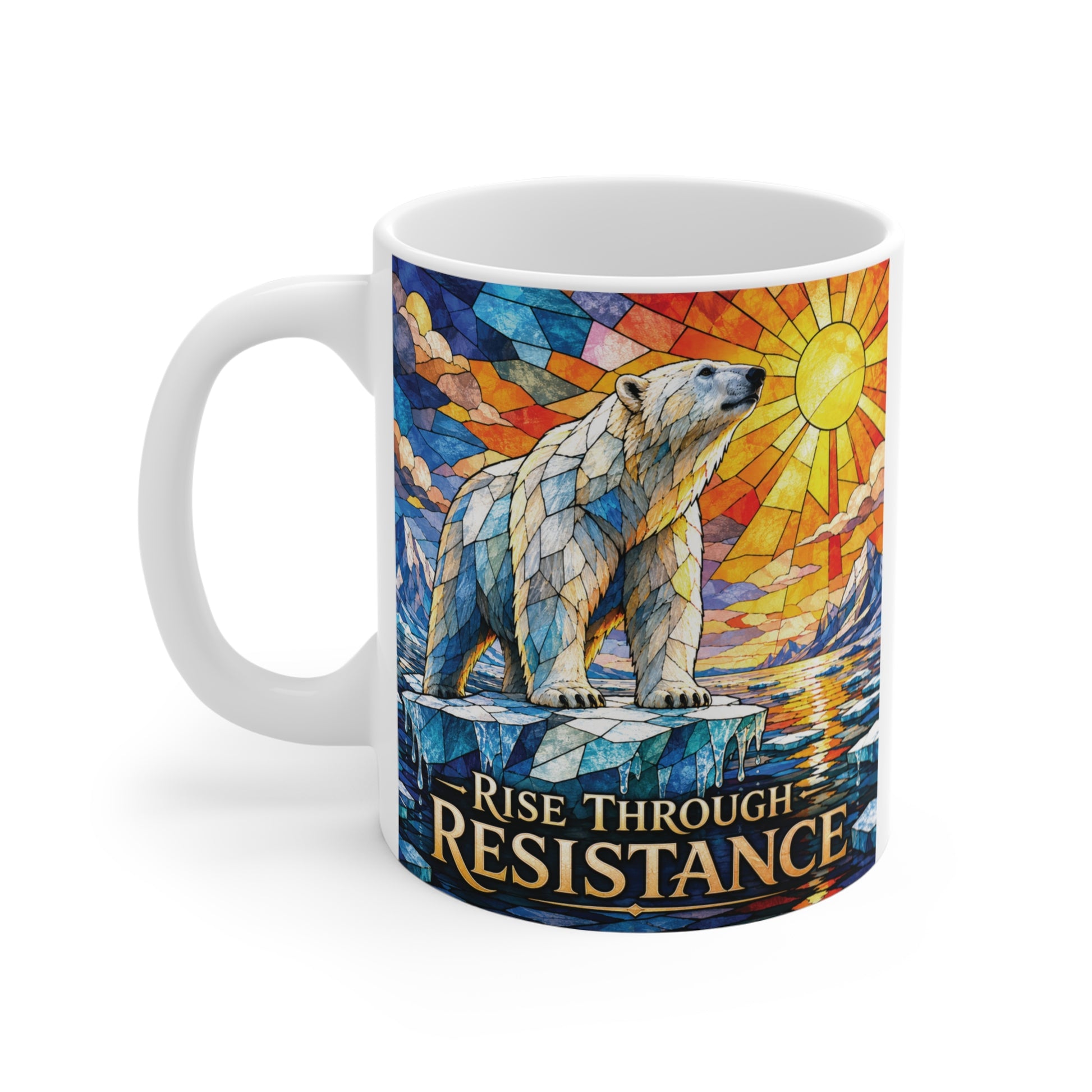 Wildlife-inspired Rise Through Resistance ceramic mug for coffee and tea lovers.