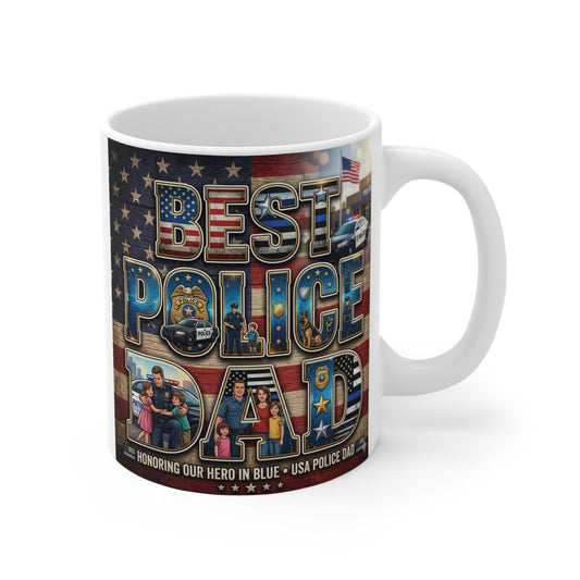 Best Police Dad mug 11oz with law enforcement symbols for police officer fathers