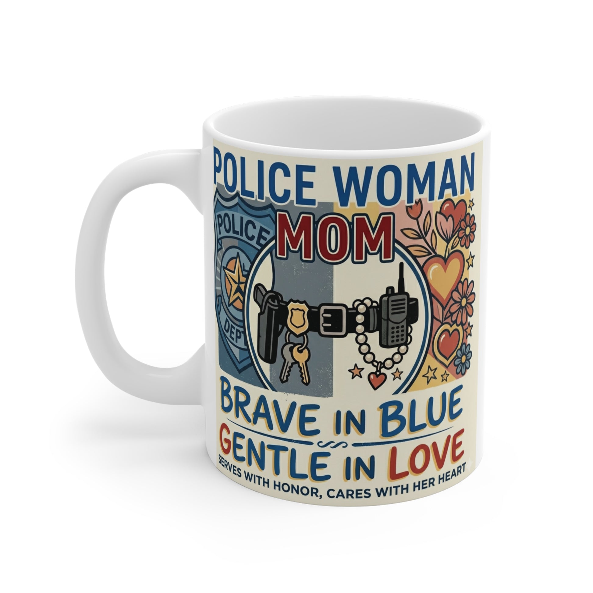 11oz police mom coffee mug featuring badge and police theme, perfect police wife gift and cop family mug