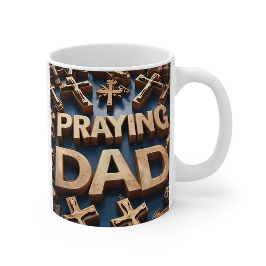 Praying Dad Christian 11oz coffee mug with cross background design