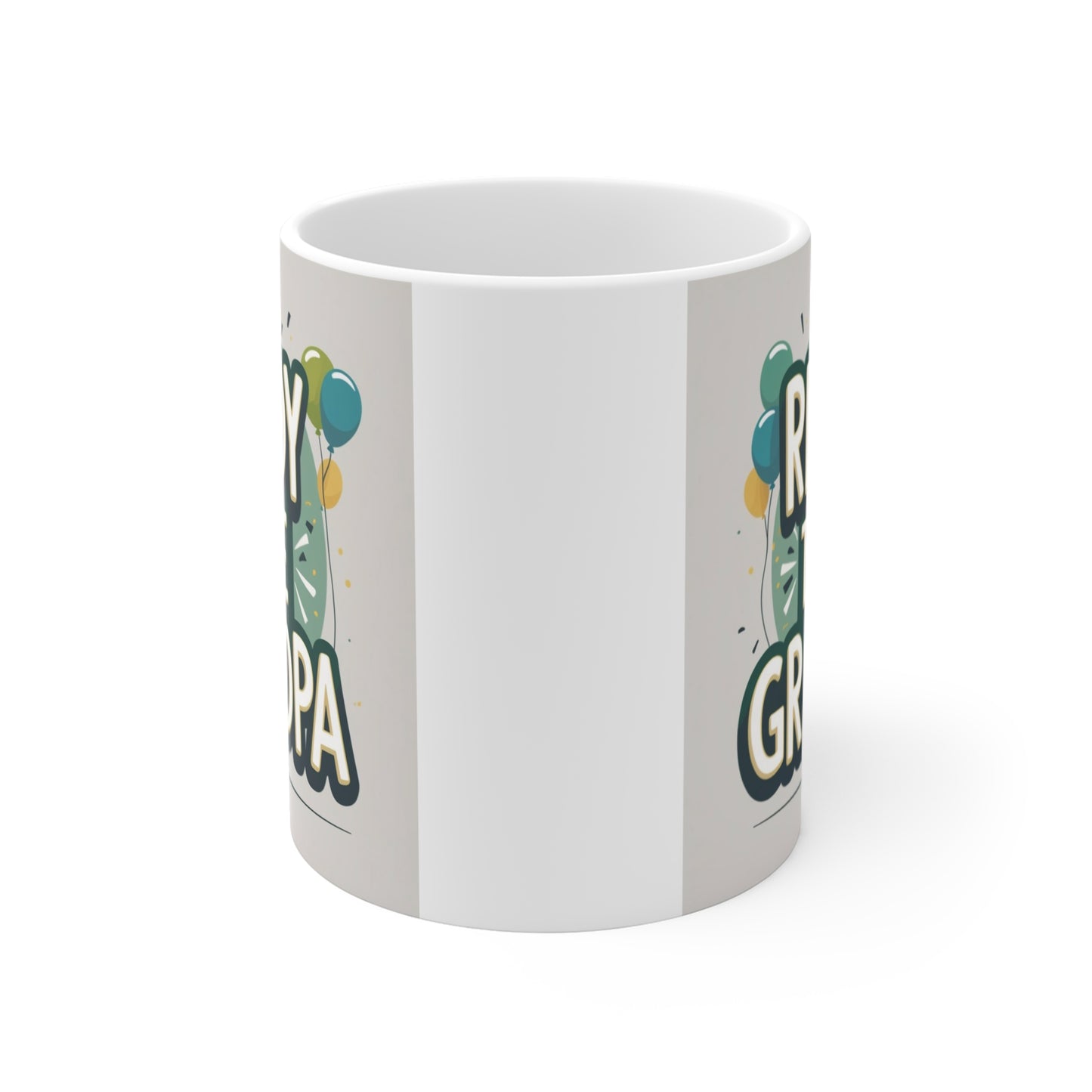 Funny Ready To Be Grandpa mug featuring bold typography on a white ceramic coffee cup, ideal for baby reveal and grandpa announcement gifts.