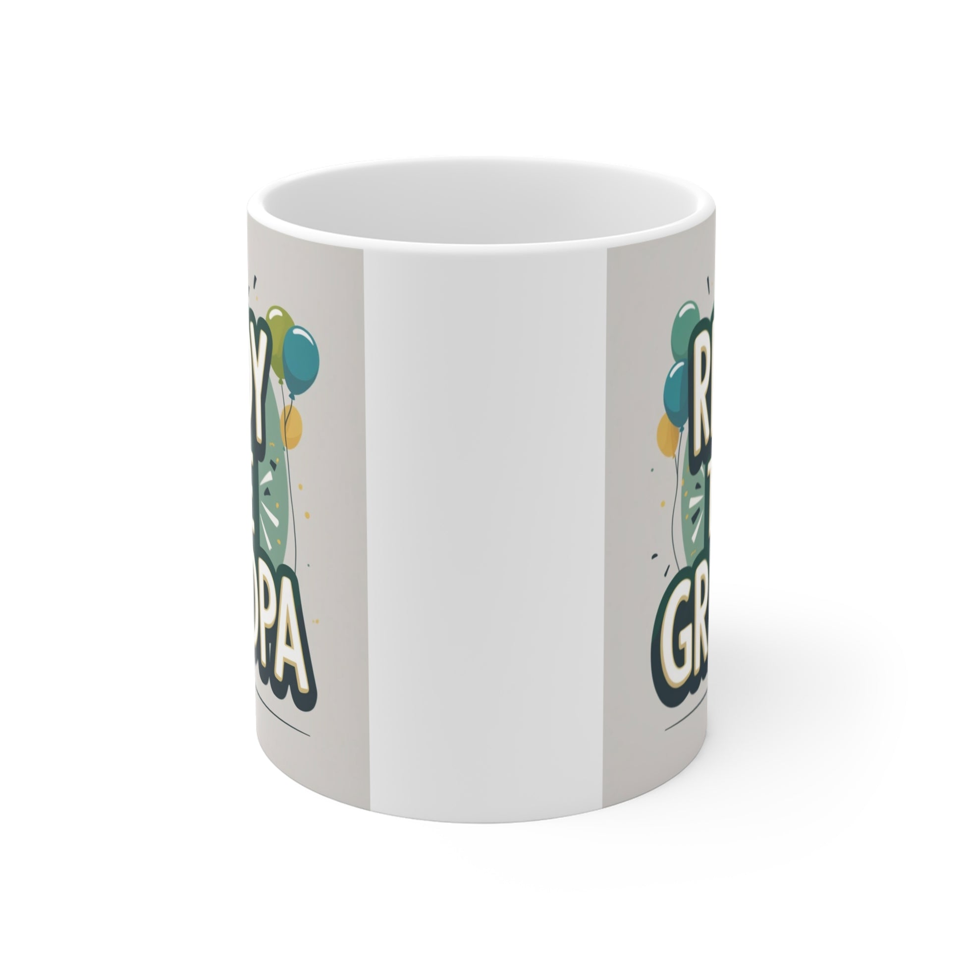 Funny Ready To Be Grandpa mug featuring bold typography on a white ceramic coffee cup, ideal for baby reveal and grandpa announcement gifts.