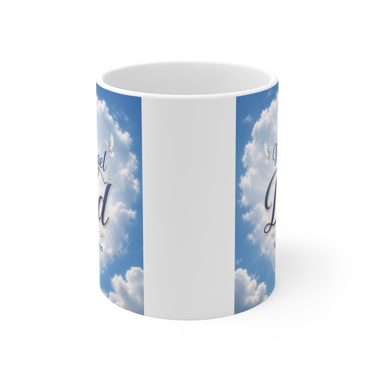 In loving memory dad coffee mug with sky clouds background, angel dad tribute cup bereavement gift idea