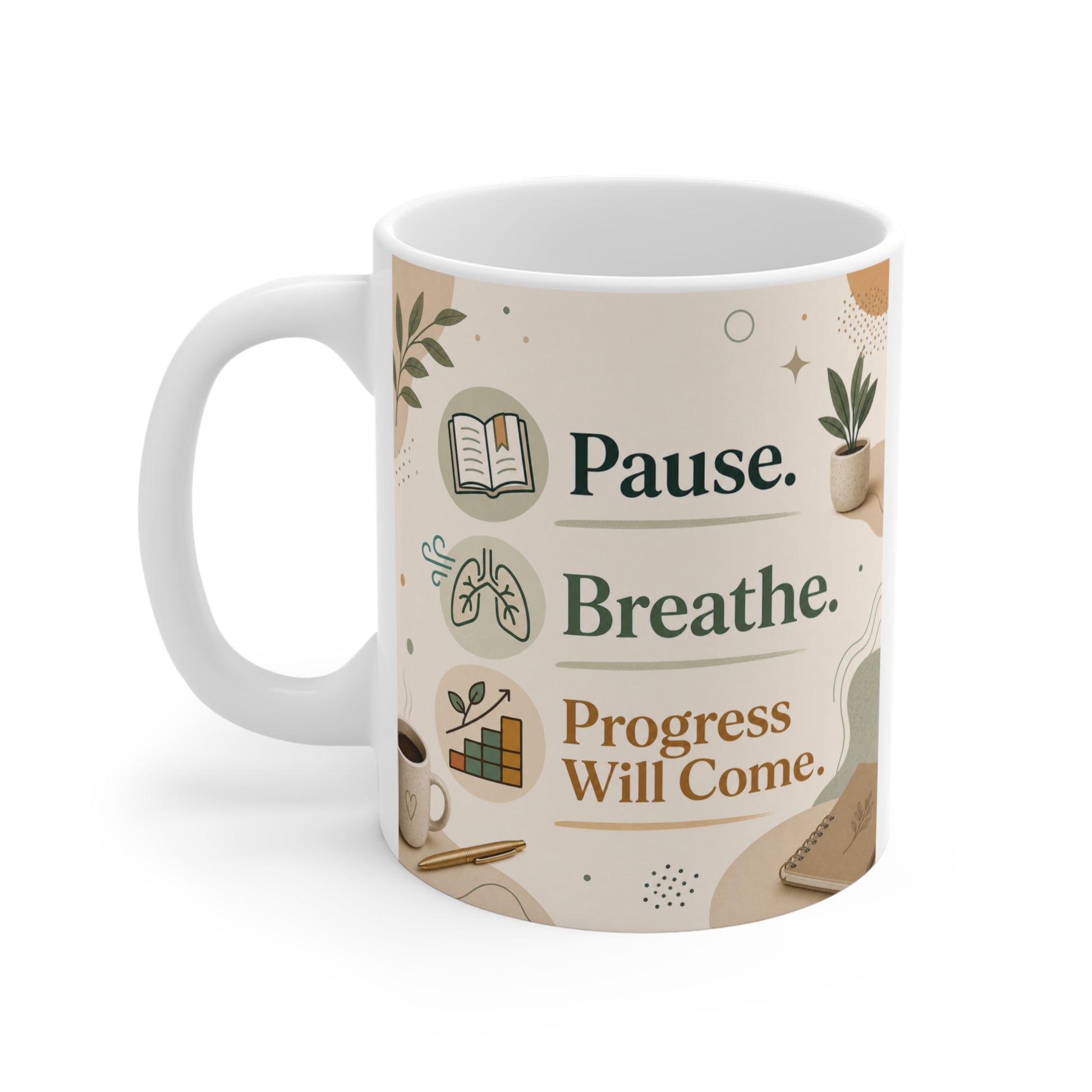 Aesthetic ceramic mug with positive quote design for office desk inspiration and daily encouragement