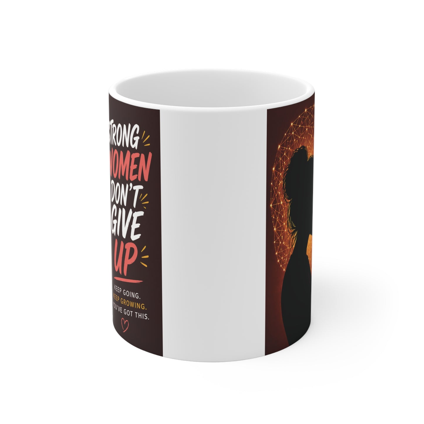 Motivational coffee mug for women with empowering message and modern silhouette artwork, ideal self-love and confidence gift