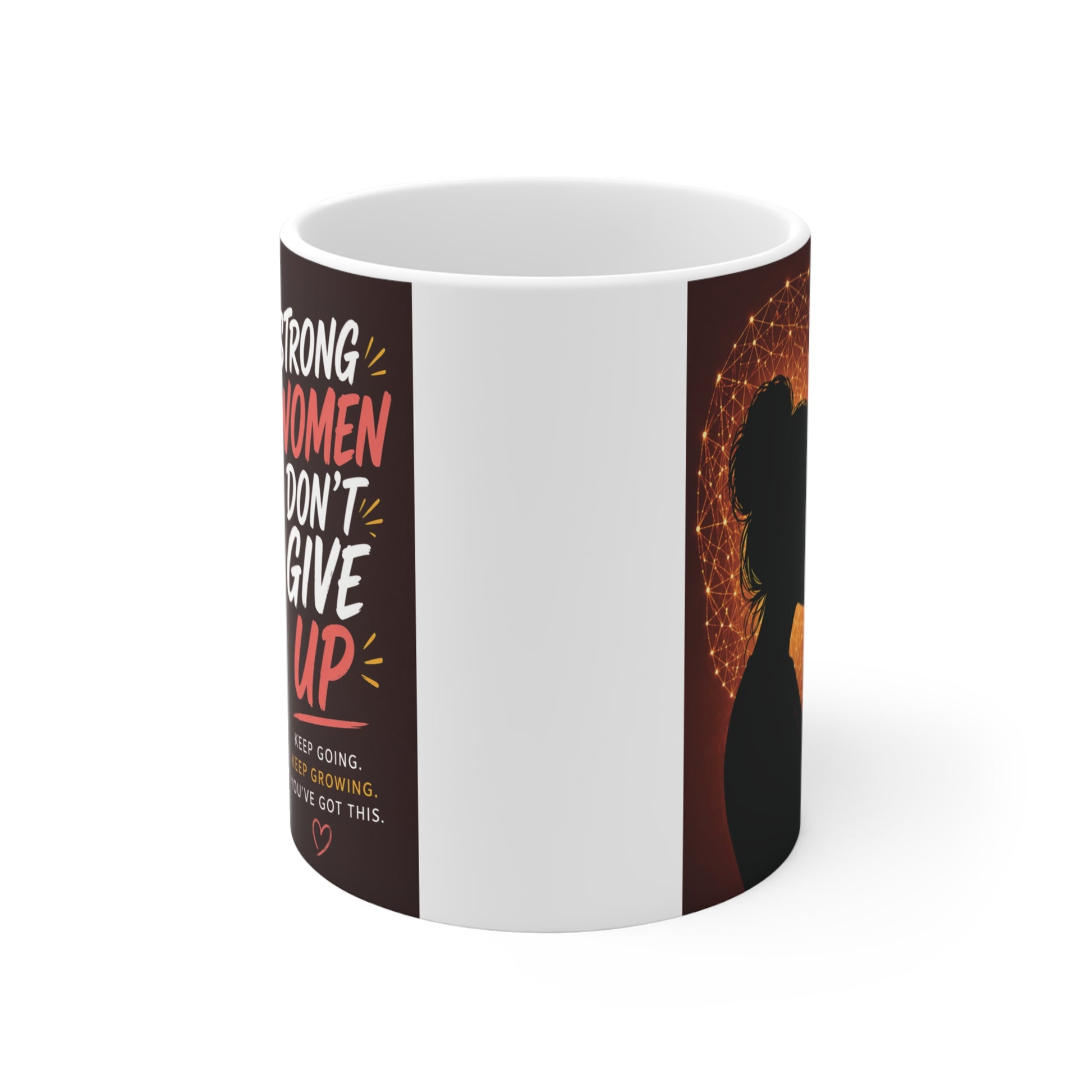 Motivational coffee mug for women with empowering message and modern silhouette artwork, ideal self-love and confidence gift