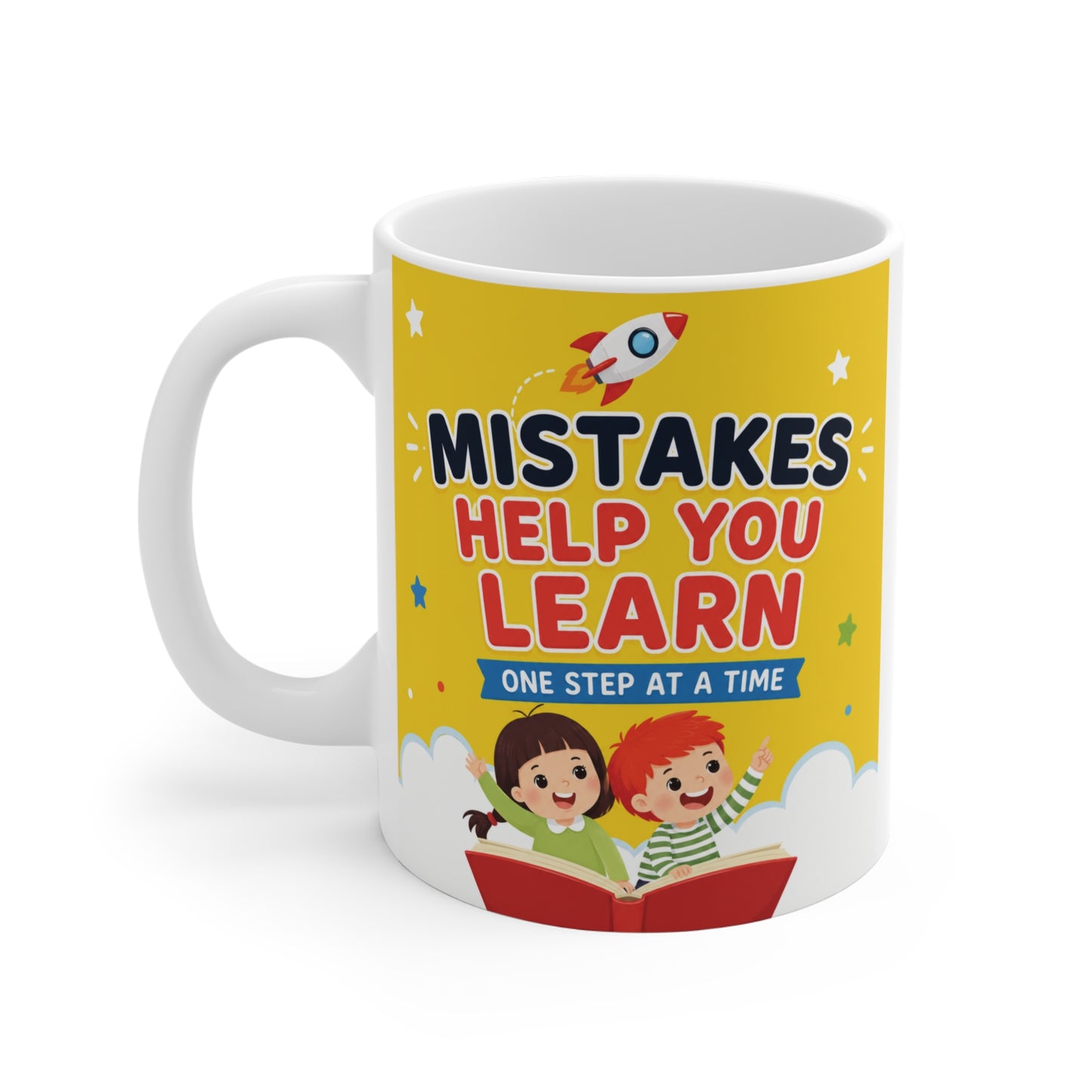 Motivational kids mug with positive growth mindset message and bright educational design for students and teachers