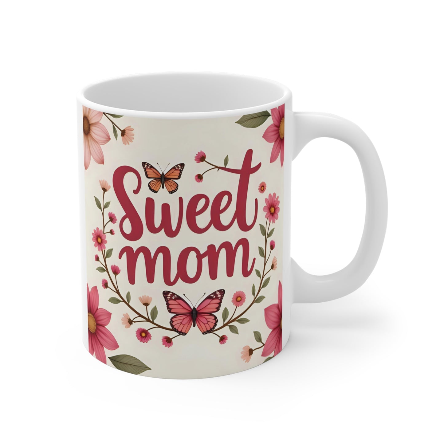 Sweet mom floral butterfly mug with pink flowers design