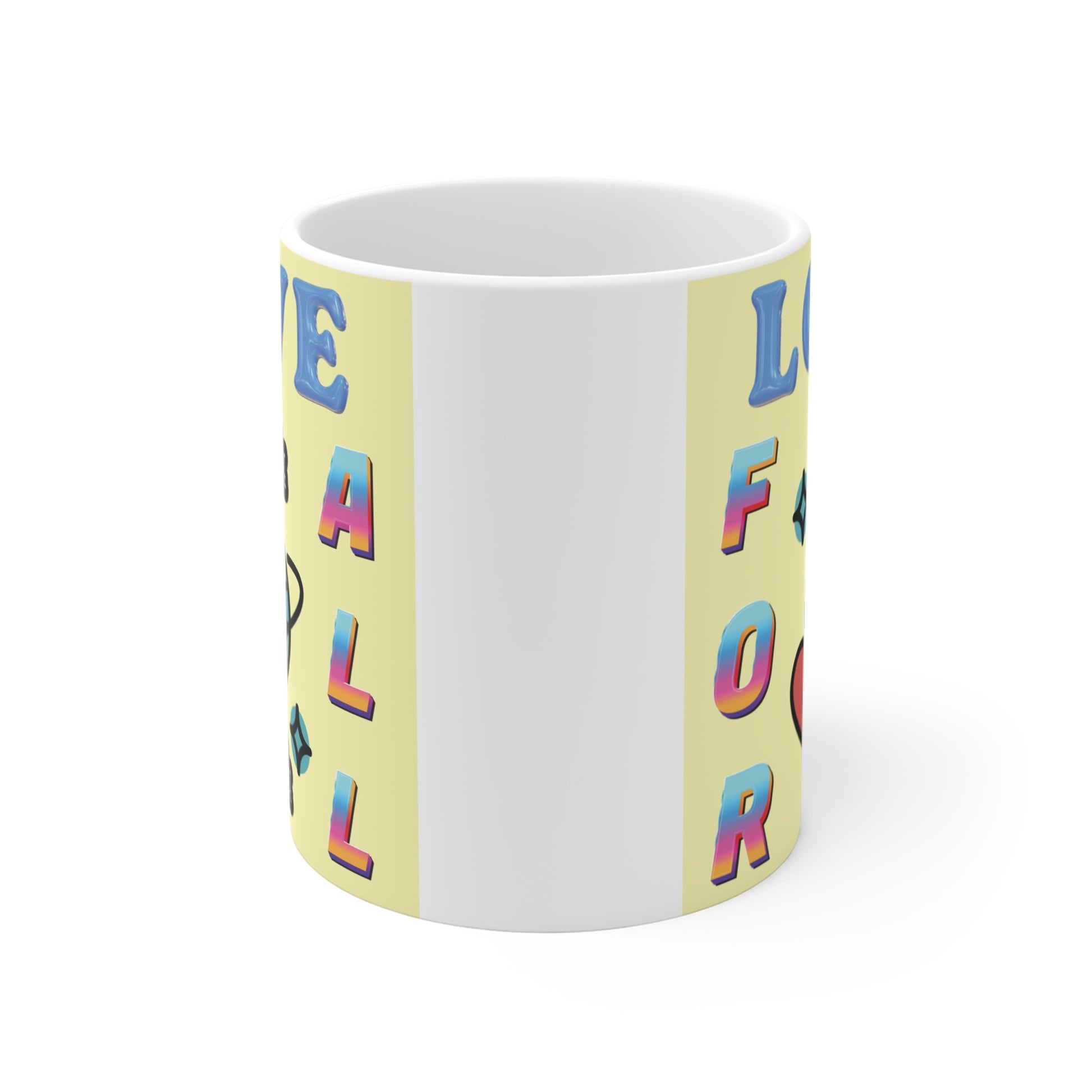 Inspirational coffee mug featuring Earth, heart, and “Love for All” text, equality and peace theme