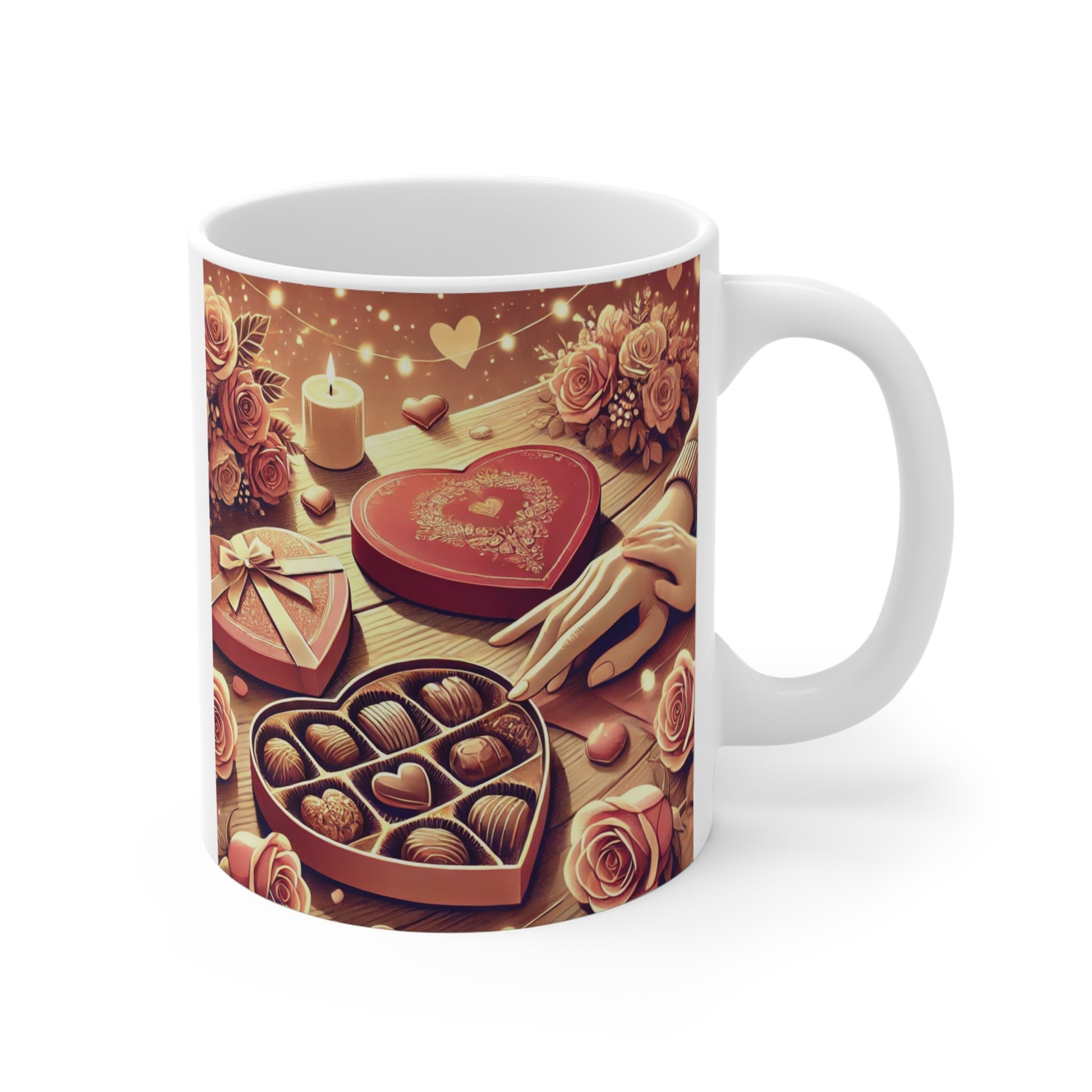 Sweet Valentine treat mug with roses and heart design, romantic Valentine’s Day coffee cup gift