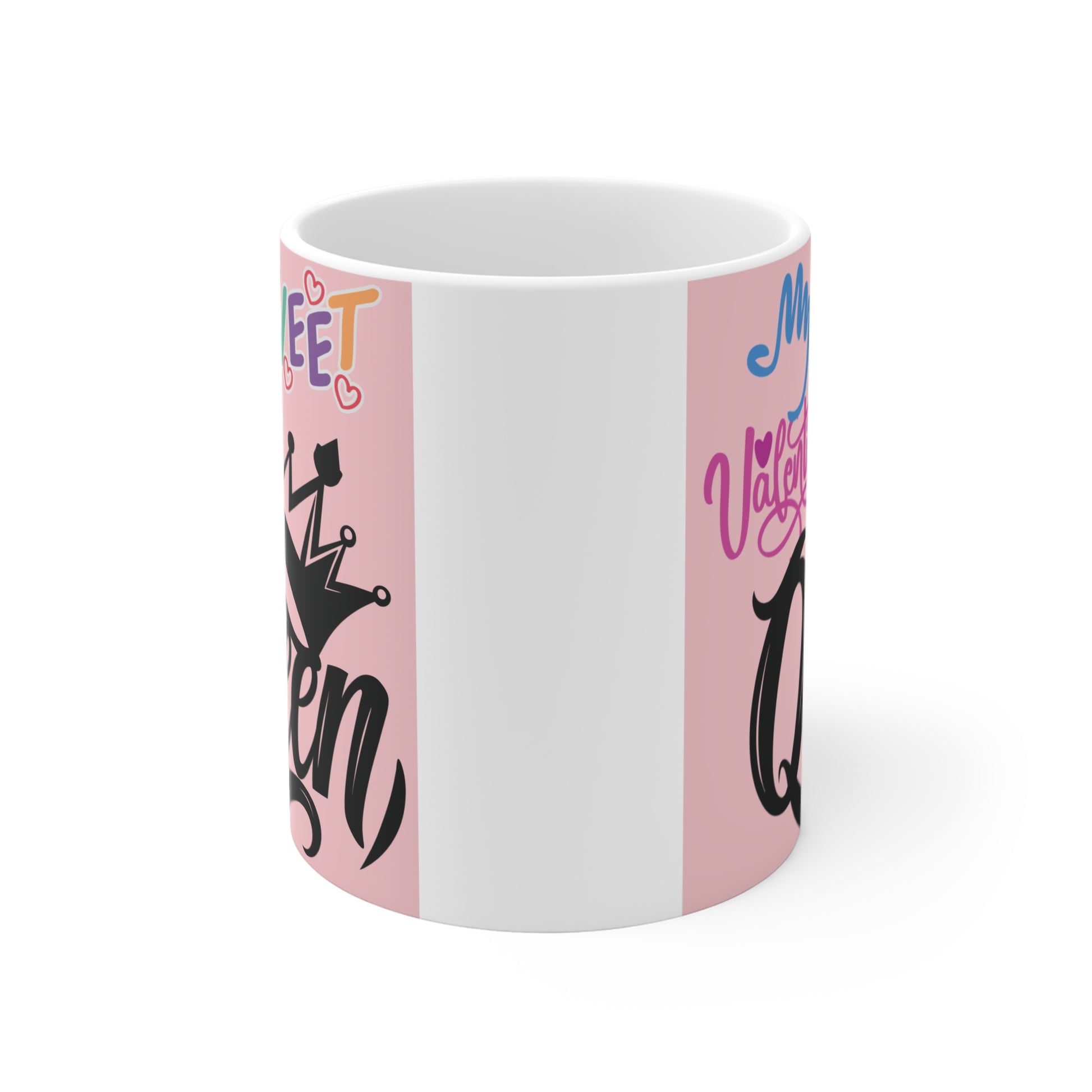 Cute queen-themed mug with colorful typography and crown graphic, romantic Valentine gift for girlfriend or wife