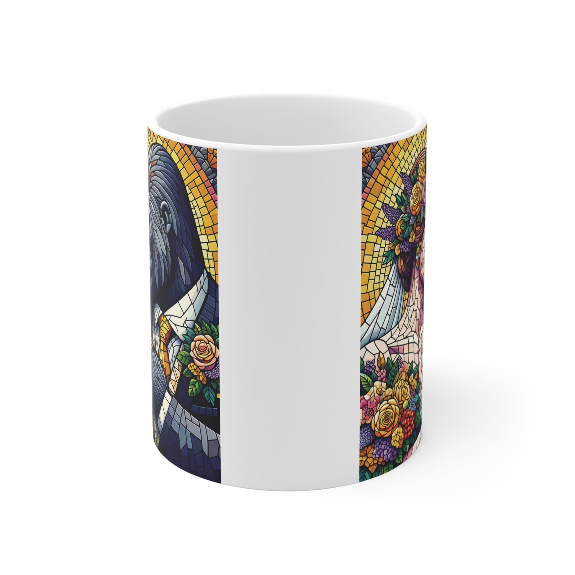 Romantic gorilla mosaic mug with floral crown woman design, vibrant stained glass coffee mug for couples, wildlife art and creative kitchen decor