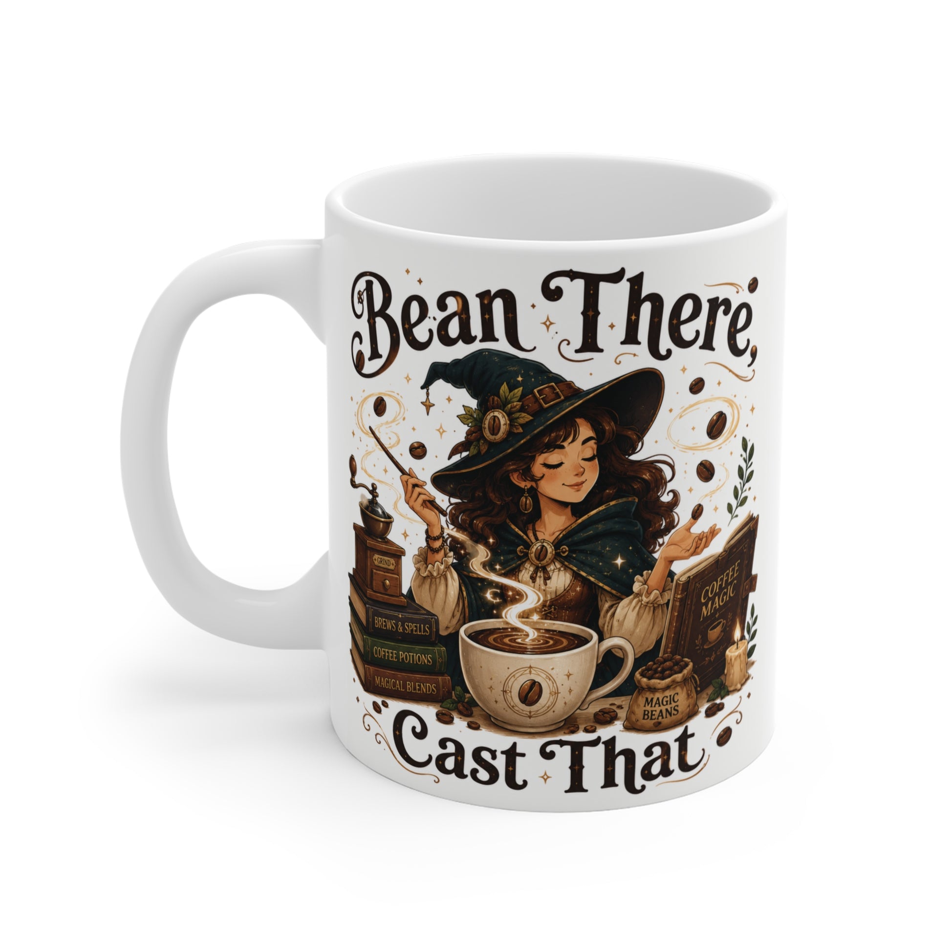 Bean There Cast That magic witch ceramic mug on a plain white background