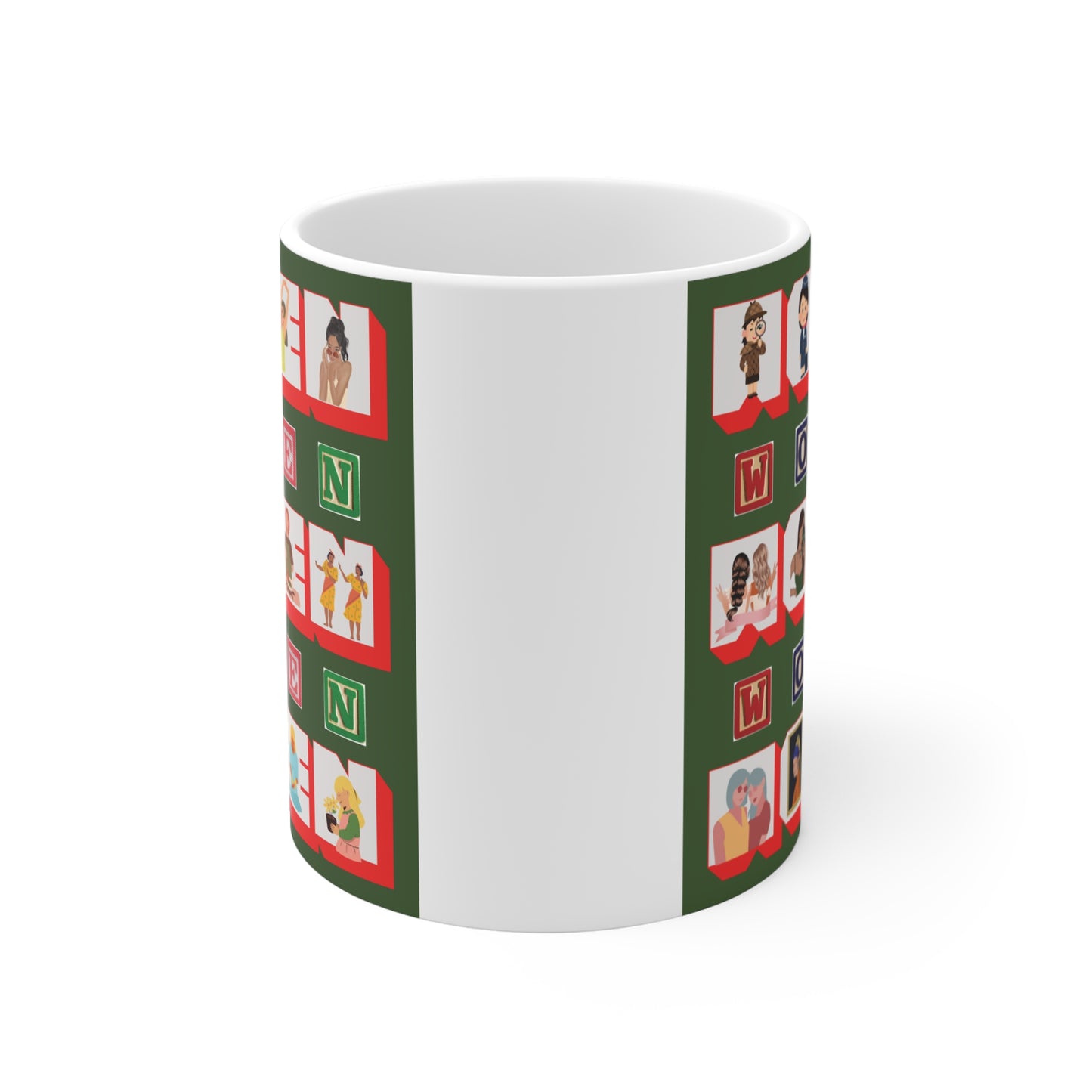 women empowerment mug with diverse female illustrations 