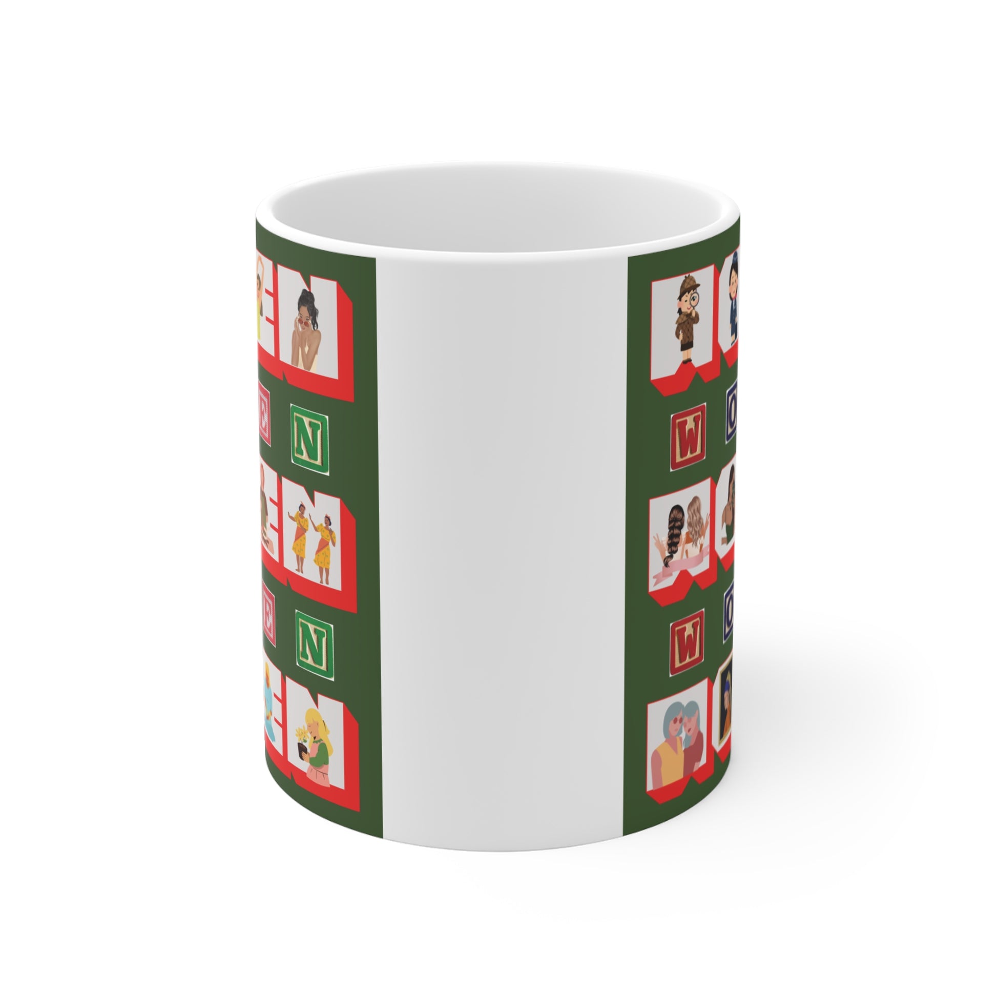 women empowerment mug with diverse female illustrations 