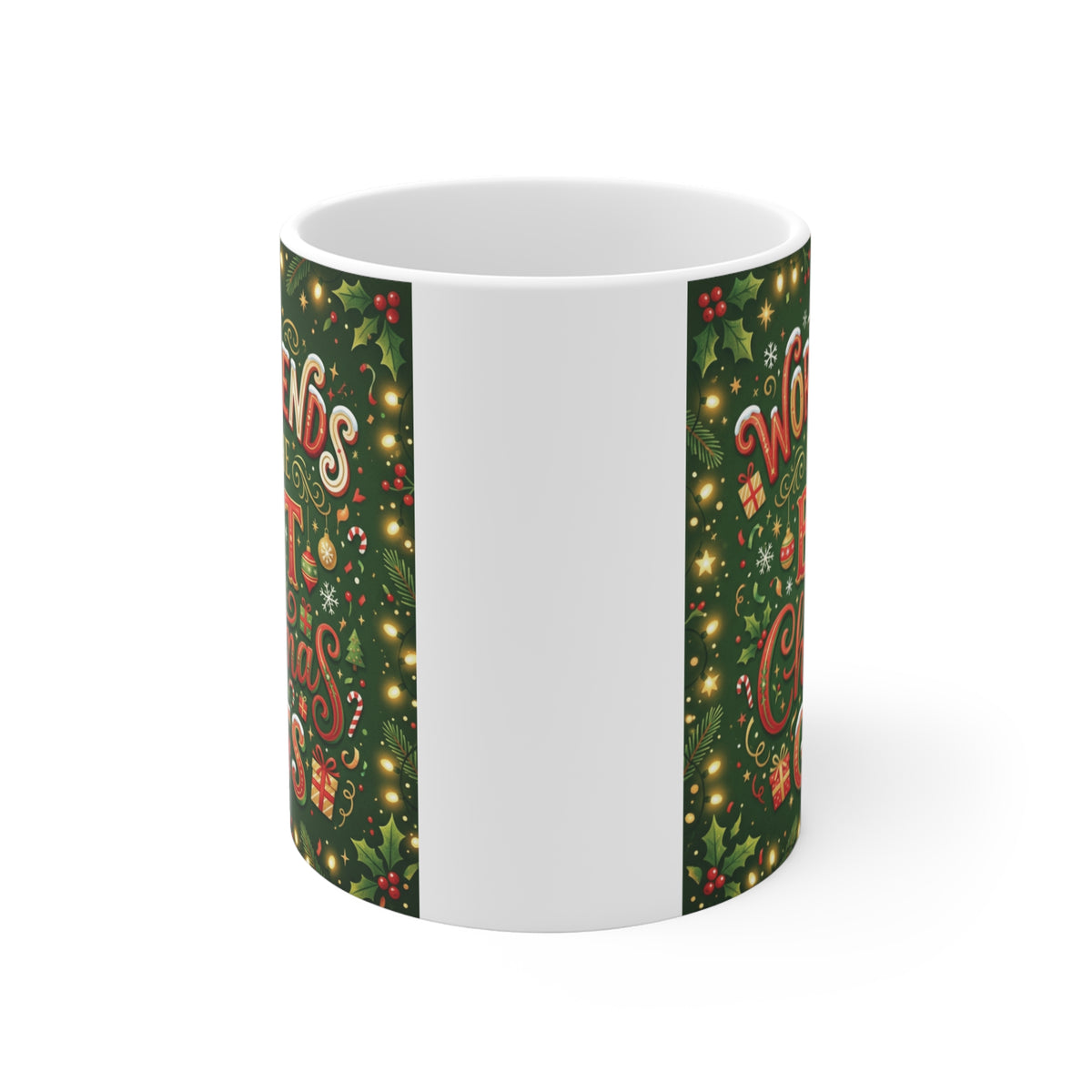 Festive 11oz work bestie Christmas mug with vintage red and green holiday design and Work Friends Make the Best Christmas Gifts quote, a thoughtful office friendship gift.