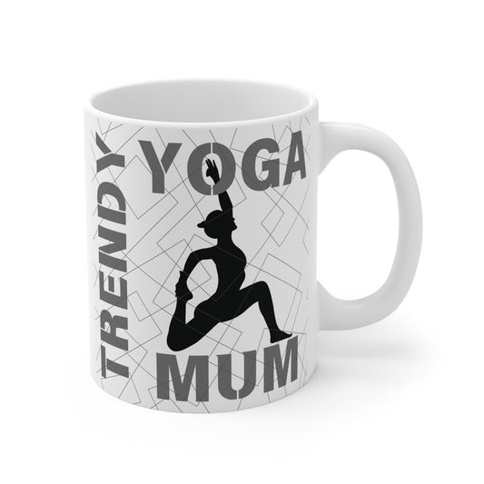 Yoga mom mug with silhouette of woman doing yoga pose, fitness mom gift, minimalist black and white design”