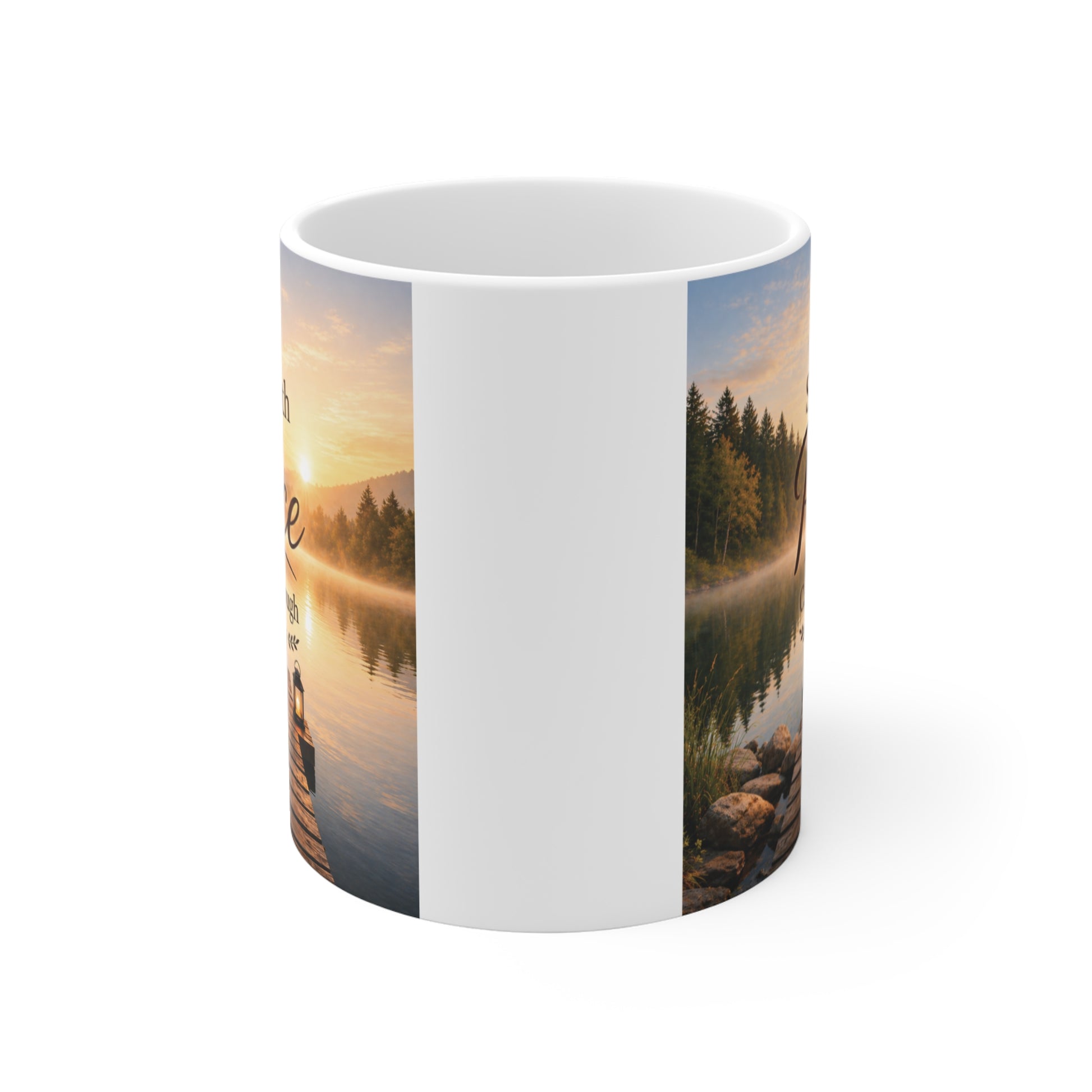 Motivational quote coffee mug calming nature scene